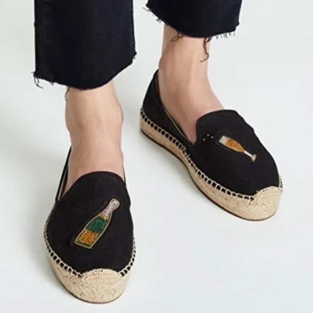 Soludos Black Espadrilles Cheers Smoking Slipper Champagne.